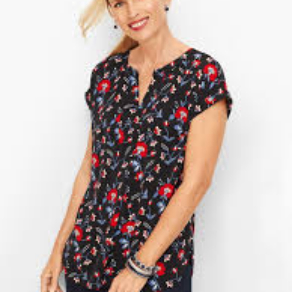 Talbots Soft Crepe Popover Floral (3X Plus Petite)